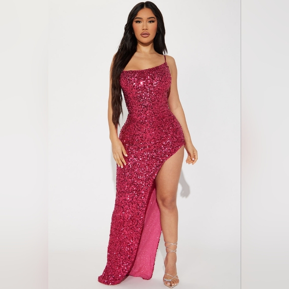 Fuchsia shimmering high split maxi dress - Picture 1 of 3